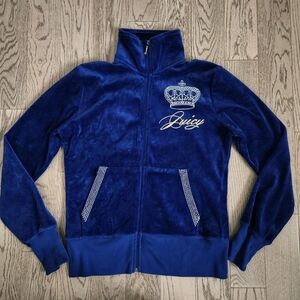 Juicy Couture Royal Blue Velour Track Jacket with Embroidered Crown